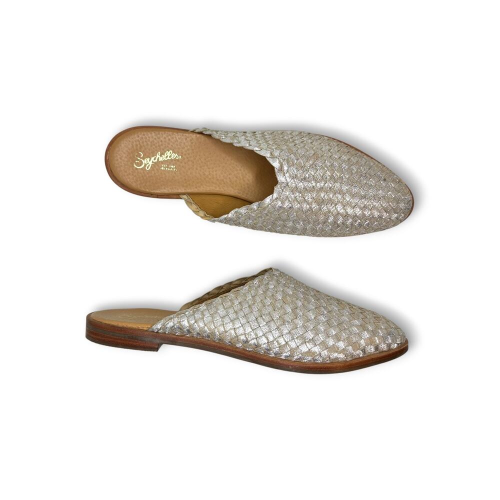 Seychelles Women's Places to Go 2 Mule Size 8.5 Pewter Silver Woven Leather Flat